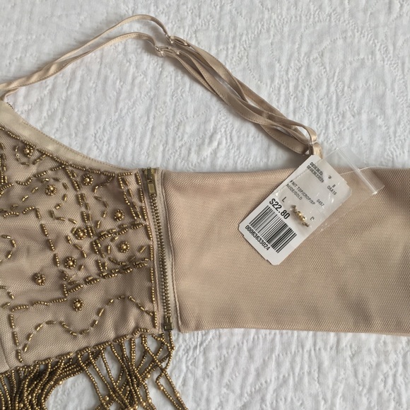 Gold Beaded Tan Crop Top NWT - Picture 3 of 7